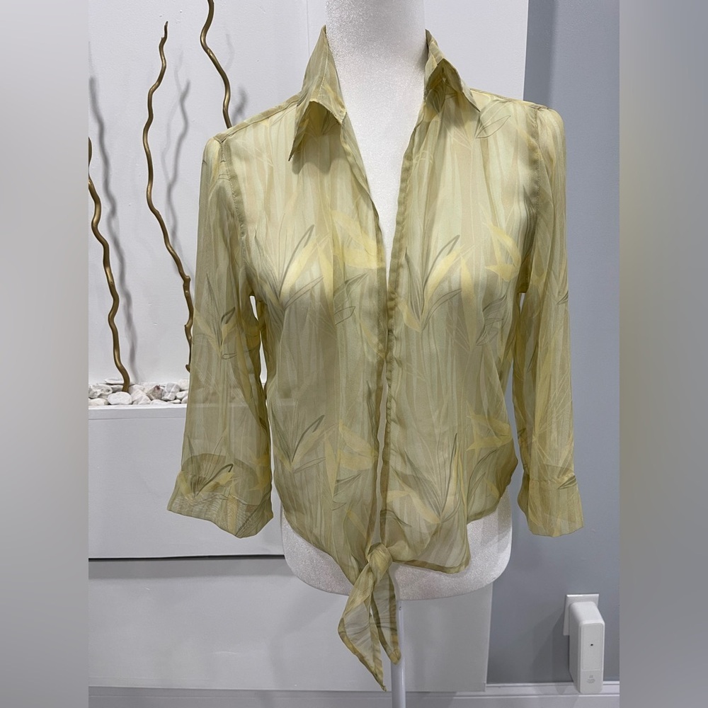 Banana Republic Yellow Notched Collar Tie-Front Blouse